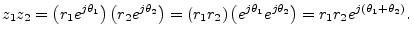 $\displaystyle z_1 z_2 = \left(r_1 e^{j \theta_1}\right)
\left(r_2 e^{j \theta_2...
...eta_1} e^{j \theta_2}\right)
= r_1 r_2 e^{j \left(\theta_1 + \theta_2\right)}.
$