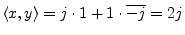 $ \left<x,y\right> = j\cdot 1 + 1 \cdot\overline{-j} = 2j$
