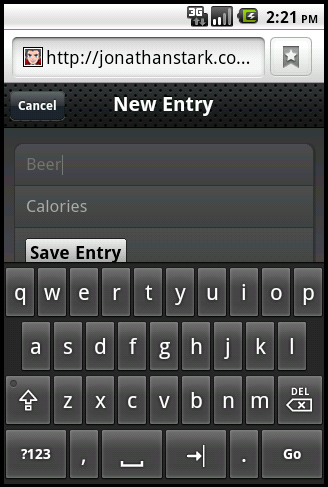 Keyboard data entry with the New Entry form.