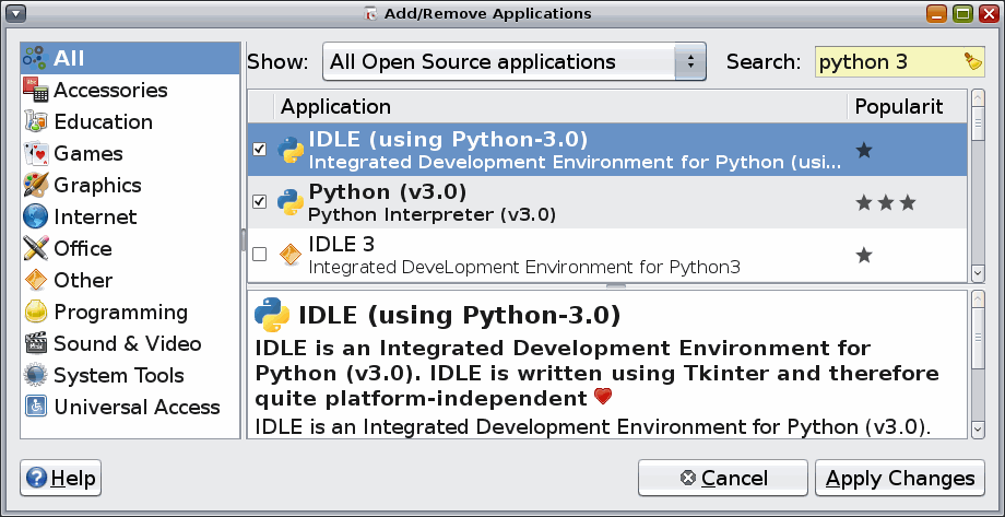 [增加／删除：为 Python 3.0 安装包选择 IDLE]